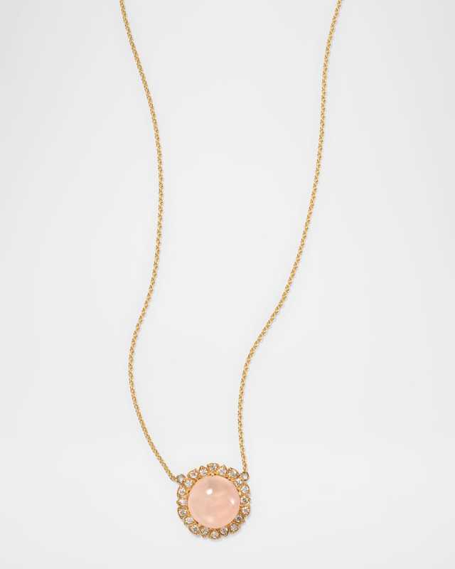 18K Yellow Gold Della Diamond and Rose Quartz Pendant